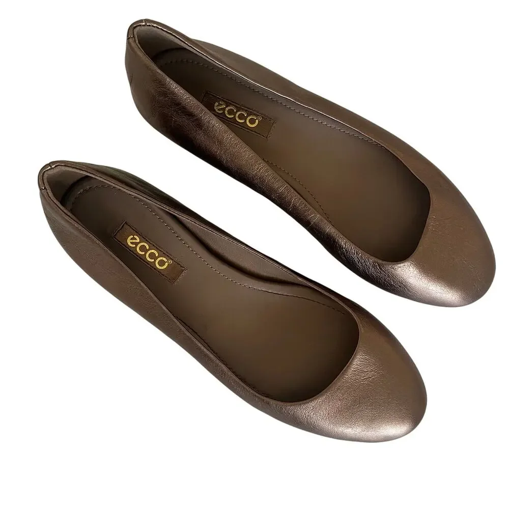 ECCO EU 37 'Mary' Women's 6-6.5 Bronze Leather Comfort Ballet Flat Dark Gold